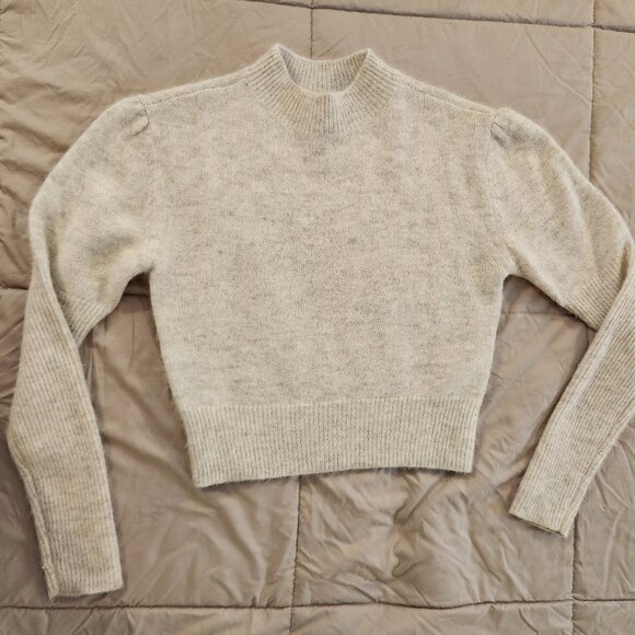 Madewell alpaca wool blend mockneck puff sleeve sweater white turtleneck - Picture 9 of 9